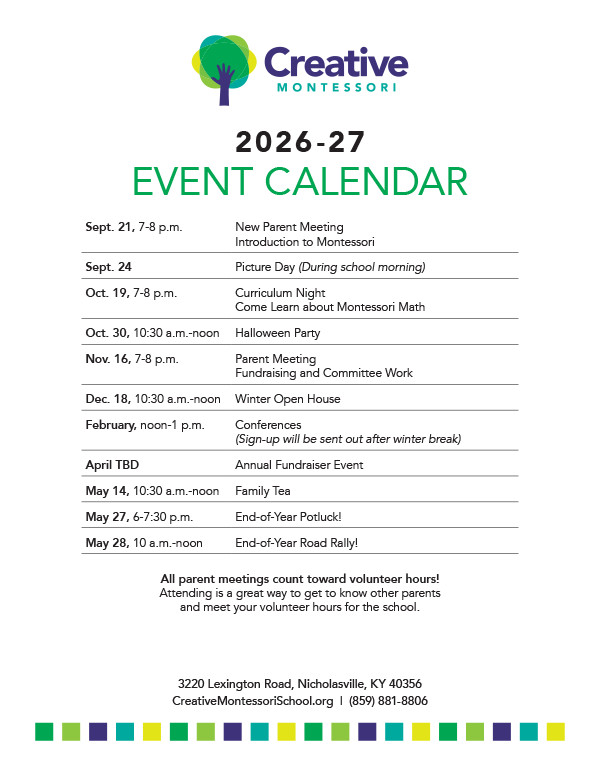 2026-27 Creative Montessori Event Calendar